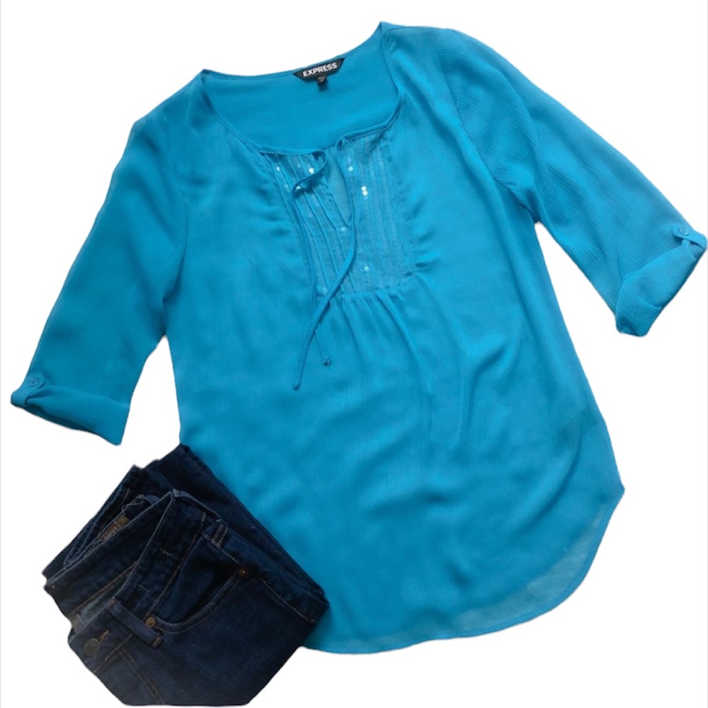 Express sequined sheer tunic